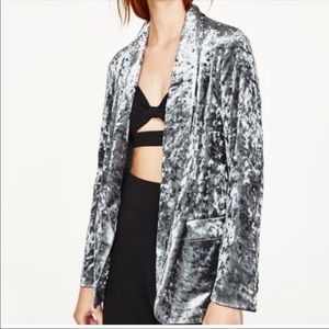 Zara Green / gray crushed velvet jacket